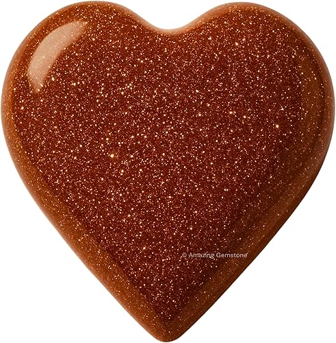 Amazing Gemstone Piedra de Palma de Cristal de Goldstone Rojo en Forma de Corazón - Piedra de Preocupación de Bolsillo para Masaje, Equilibrio