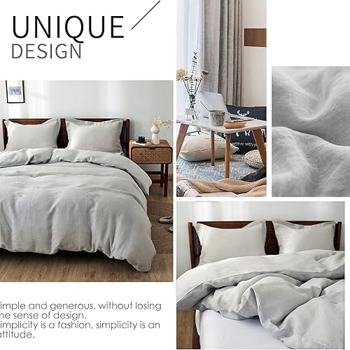 Miniatura 6 de Simple&Opulence Juego de funda de edredón 100% lino, 2 piezas, estilo básico, de lino lavado francés, color sólido, suave, transpirable, con cierre