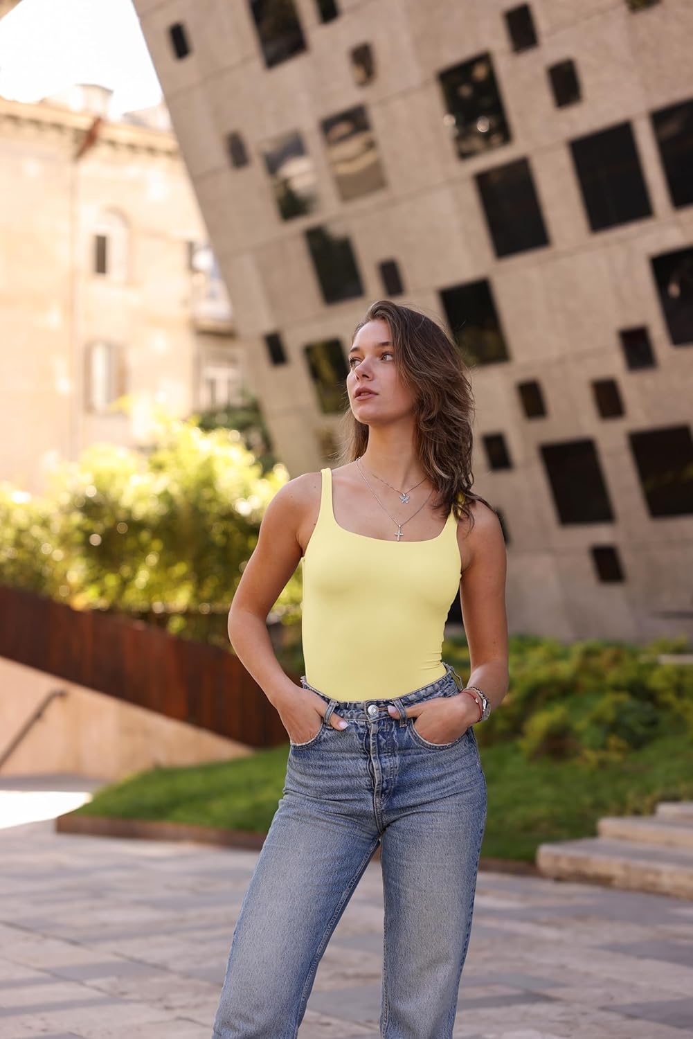 SUUKSESS Women Sexy Square Neck Thong Bodysuit Backless Sleeveless Tank Tops - Image 2