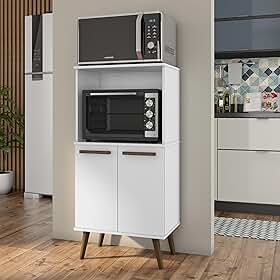 Armario Multiuso Microondas Forno com Portas e Divisorias de Garrafas (Branco)