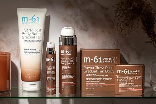 Miniatura 10 de M-61 PowerGlow Peel Gradual Tan Body - Toalla corporal exfoliante y bronceado gradual con ácido glicólico y salicílico vitamina K arándano y