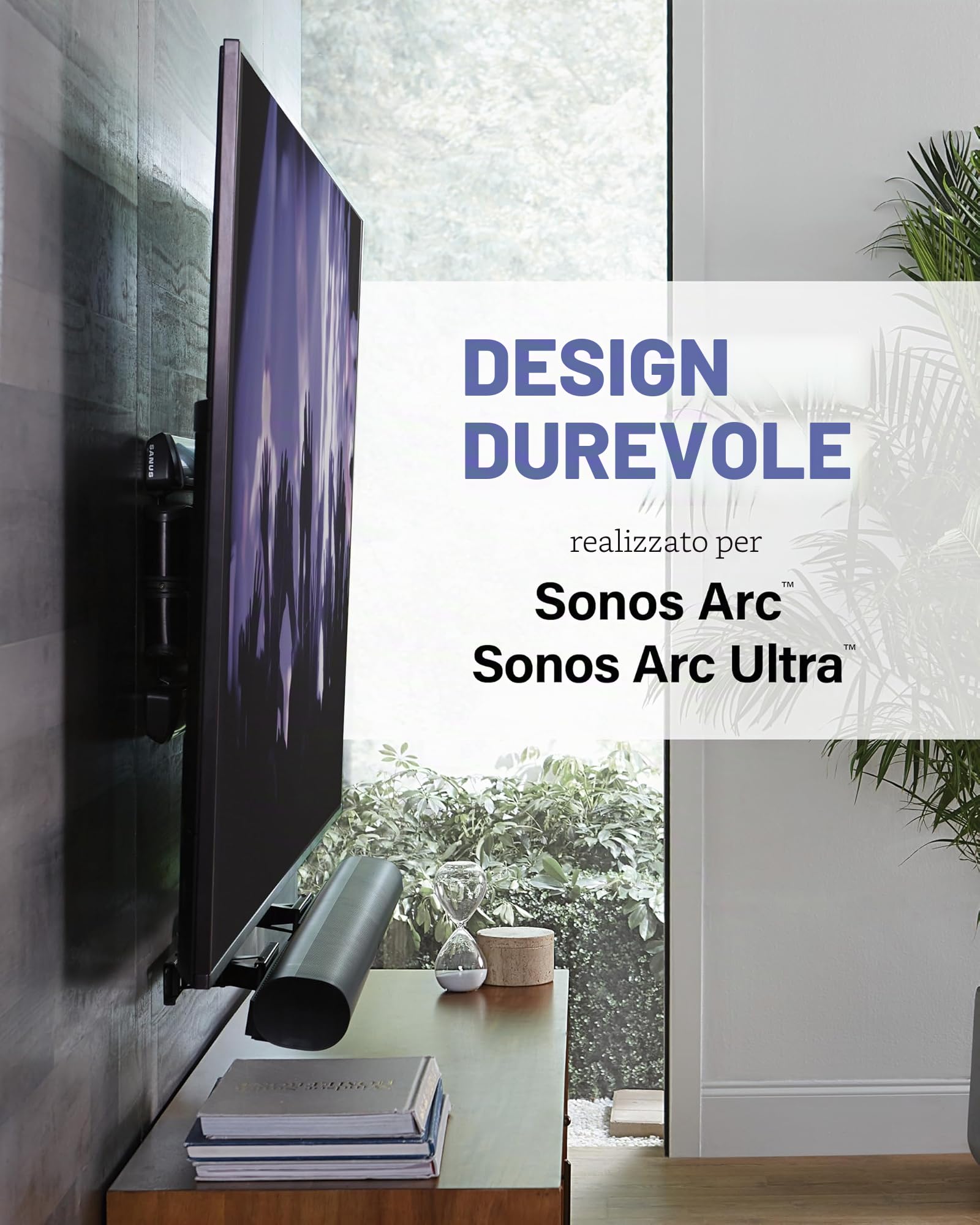 SANUS - Supporto da parete per soundbar, progettato Sonos Arc Sound bar Altezza e profondità regolabili Dolby Atmos Compatibilità universale con altri supporti TV Montaggio Facile OSSATM