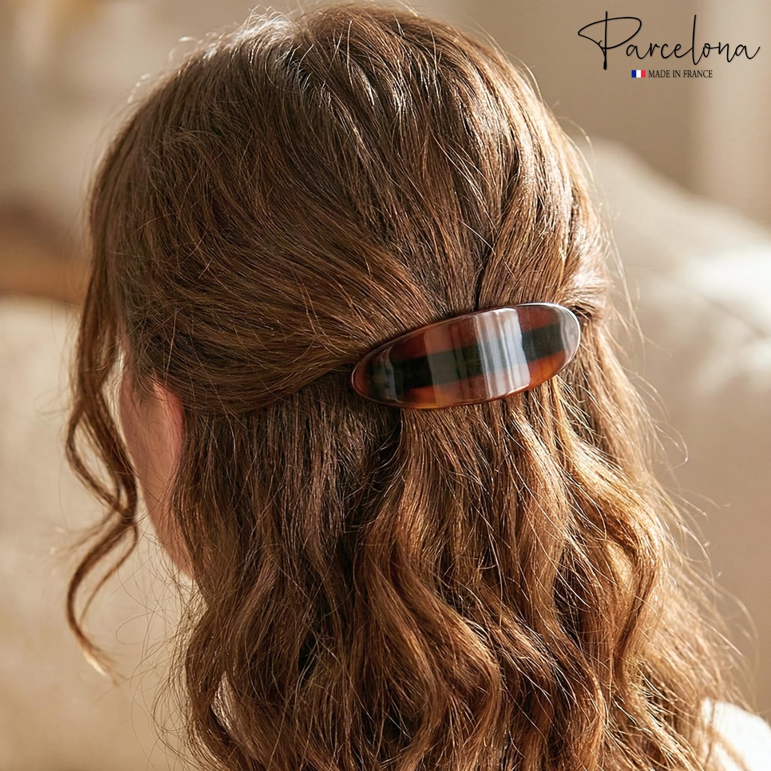 Parcelona French Curved 3.25 Inch Tortoise Shell Acetate Hair Clip Barrette for Women for Fine to Medium Hair, Made in France - Image 2