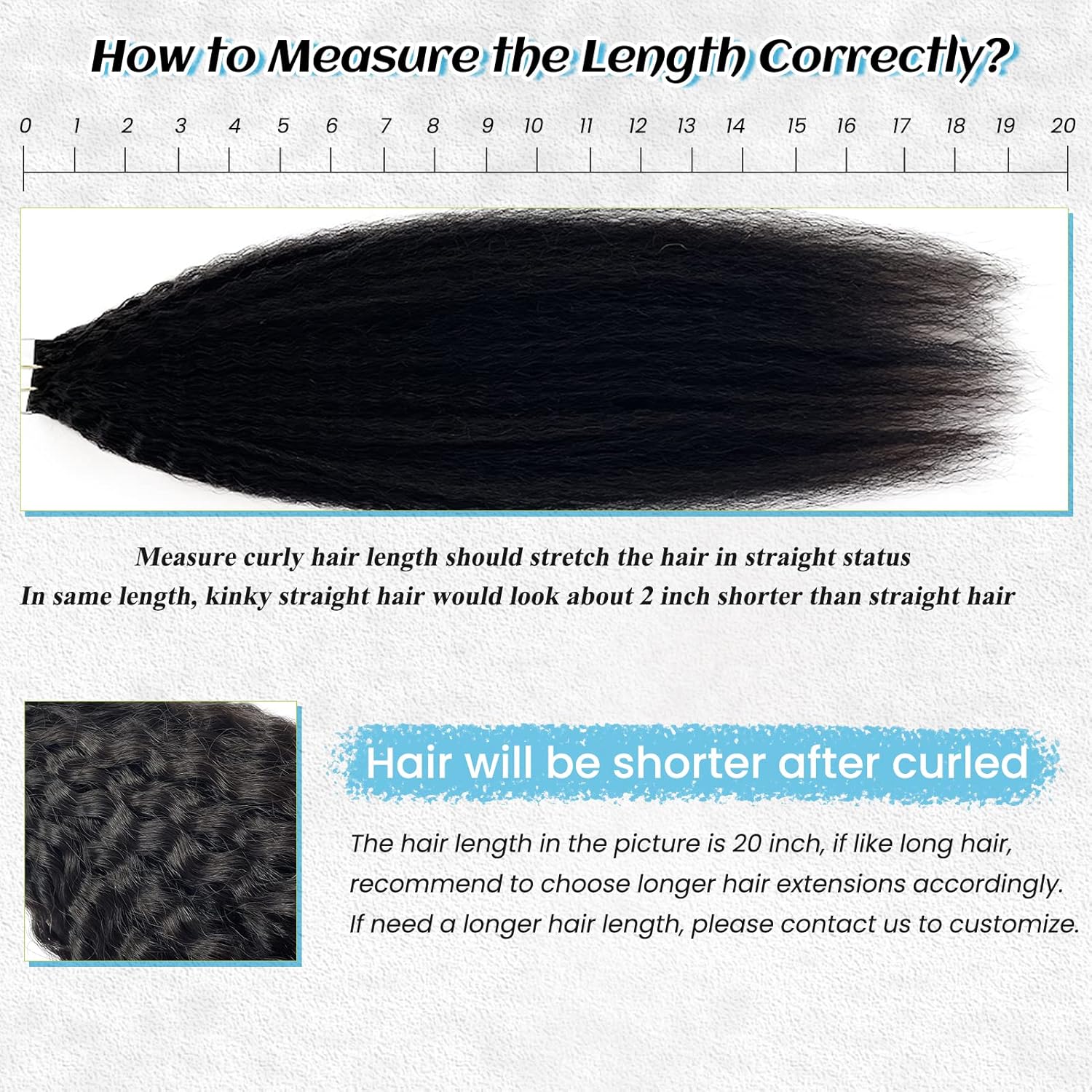 Kinky Straight Tape in Extensions Human Hair 18 Inch Natural Black 50g/Pack 20PCS Tape ins for Black Women Kinky Unprocessed Raw Human Hair
