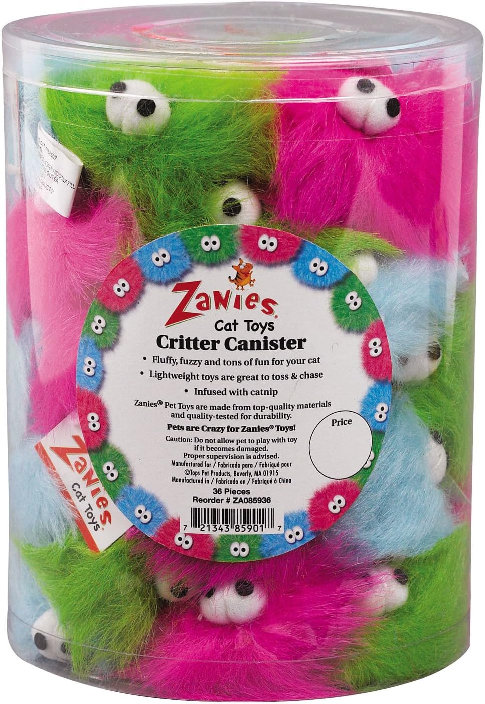 Zanies Critter Cat Toys, 36-Piece Canisters