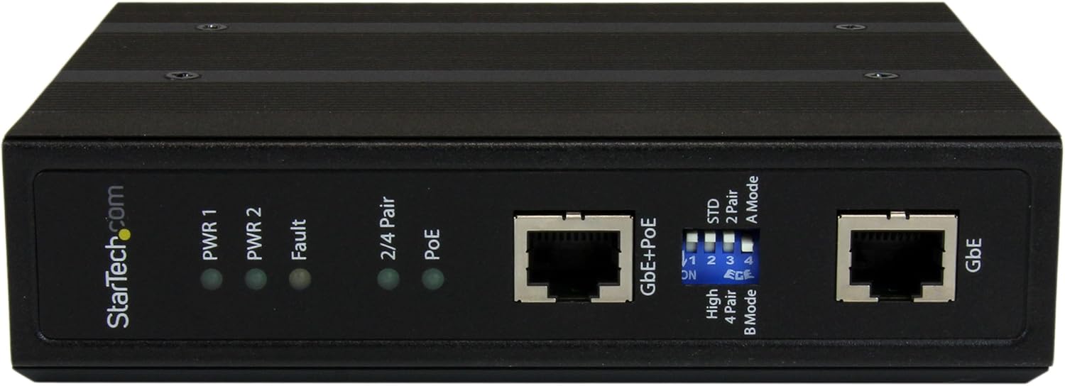 StarTech.com Industrial 1 Port Gigabit PoE+ Power over Ethernet Injector (30W) w/ Non-Standard PoE Boost (60W) and Redundant Power