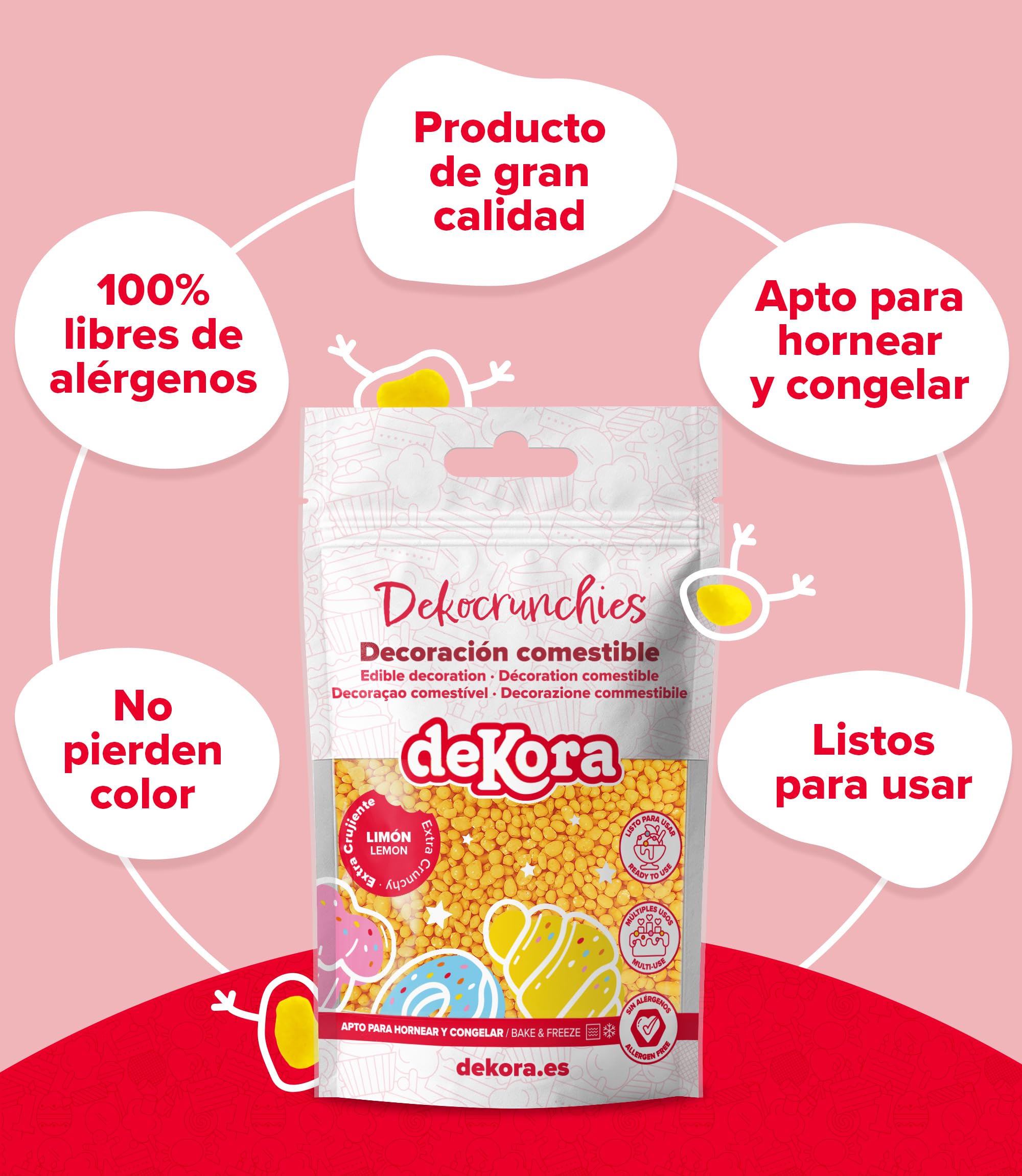 Dekocrunchies Limón 100g Sprinkles de azúcar crujientes Topping repostería perlas comestibles para decoración de tartas