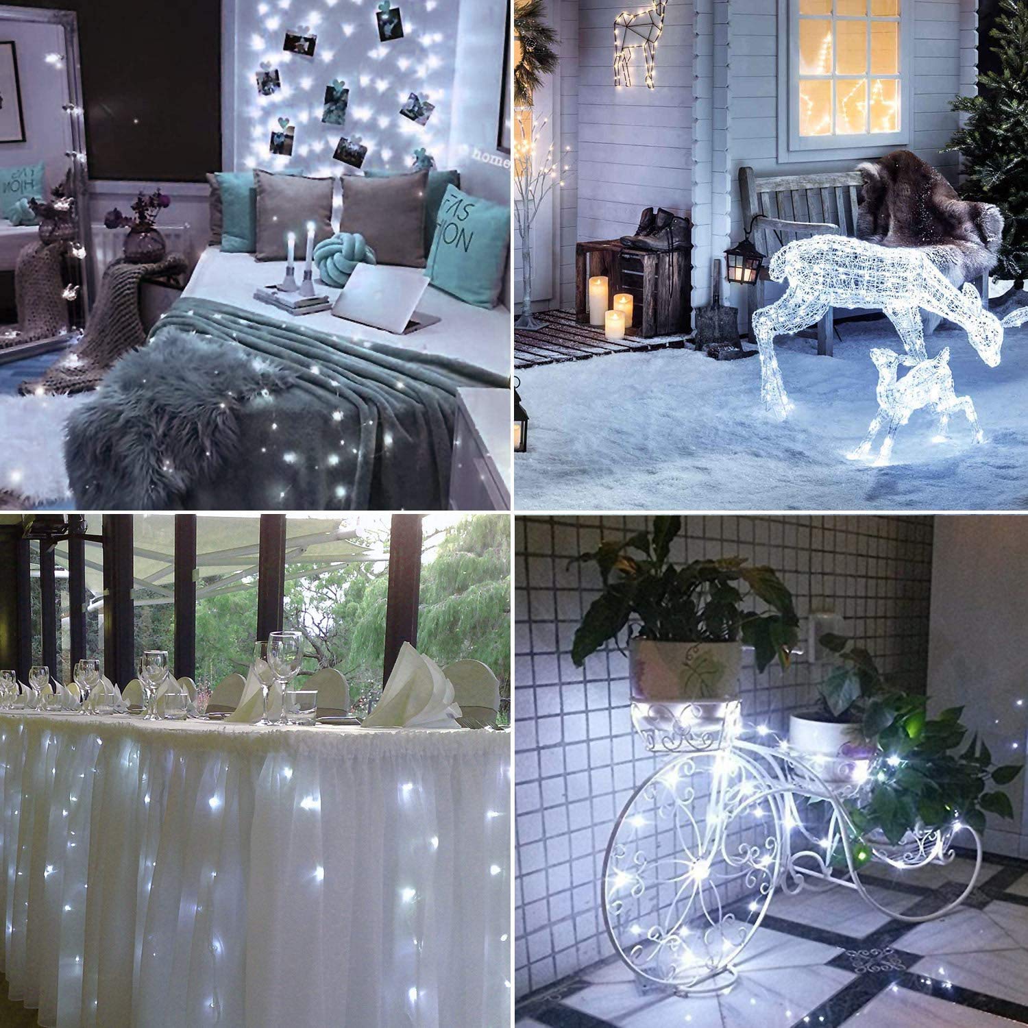 [8 Pezzi] BrizLabs 2M 20LEDs Luci Stringa Filo Di Rame Bianco Freddo Lucine Decorative a Batteria, Micro Argento Impermeabile Luci Per Camera Feste Giardino Natale (Viene fornito con 8 batterie extra)