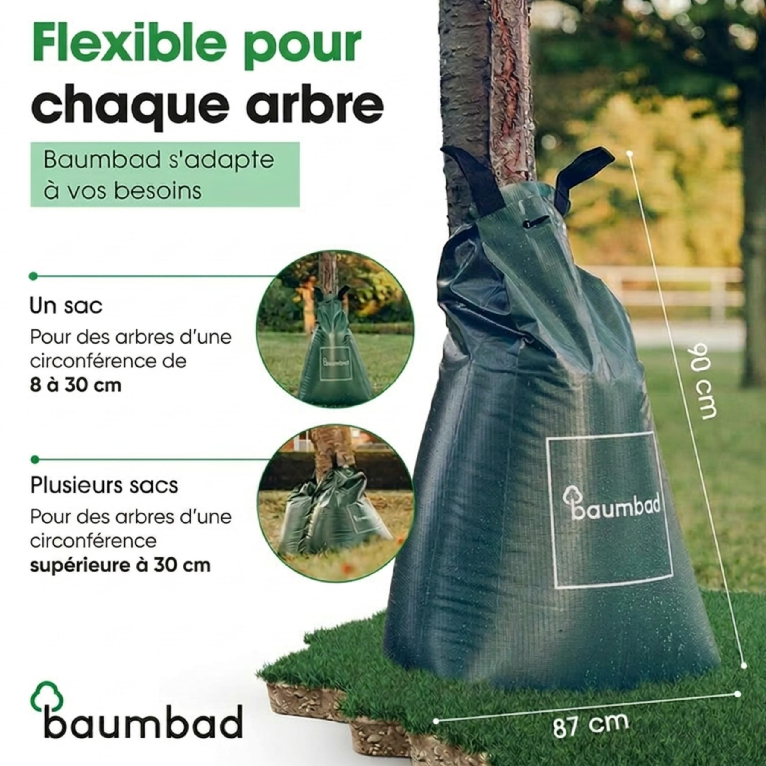 baumbad | 1 sac d'irrigation pour arbres pour un système d'irrigation à long terme | Sac à eau robuste de 75 litres/sac d'irrigation, en PVC résistant aux UV, support de plantes pour les étés chauds
