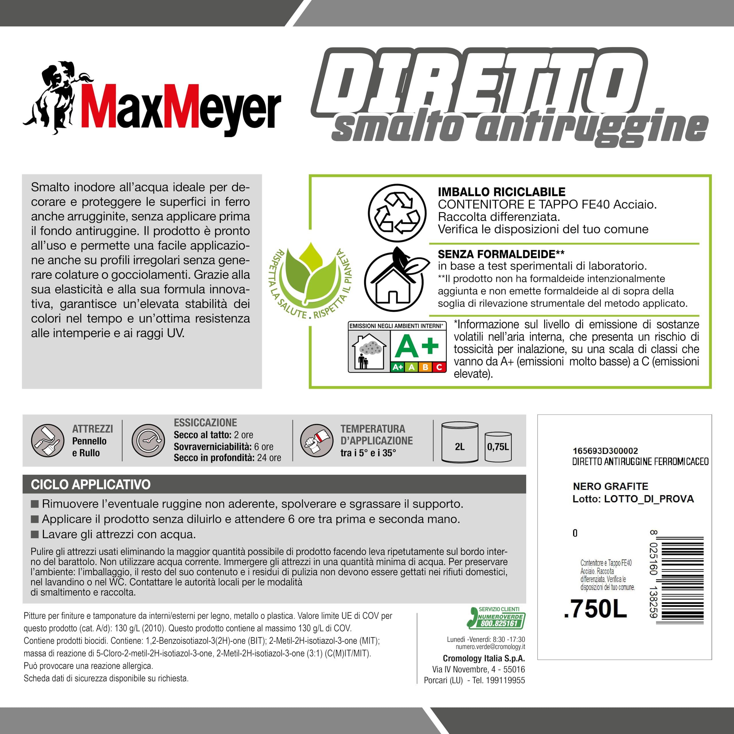 MAXMEYER Diretto Antiruggine Ferromicaceo Nero Grafite 0.75 L