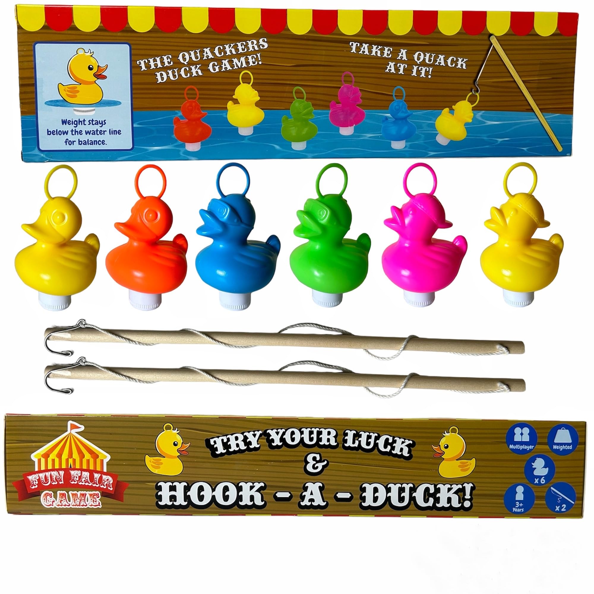 Kit de Pêche aux Canards Avec 6 Canards Multicolores en Plastique - Comprend 2 Hameçons, Crochet et Poids - Jouet de Bain et Piscine pour Garçons et Filles