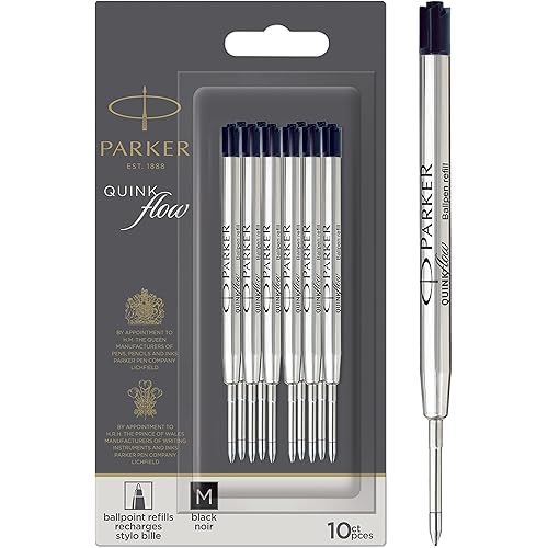 PARKER QUINKflow Ballpoint Pen Ink Refills, Medium Tip, Black, 10 Count Value Pack