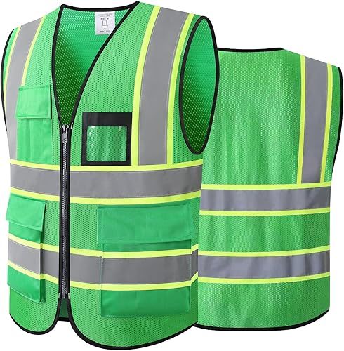 Miniatura 7 de Chaleco de seguridad reflectante de alta visibilidad para hombres y mujeres con bolsillos con cremallera frontal cumple con las normas ANSIISEA