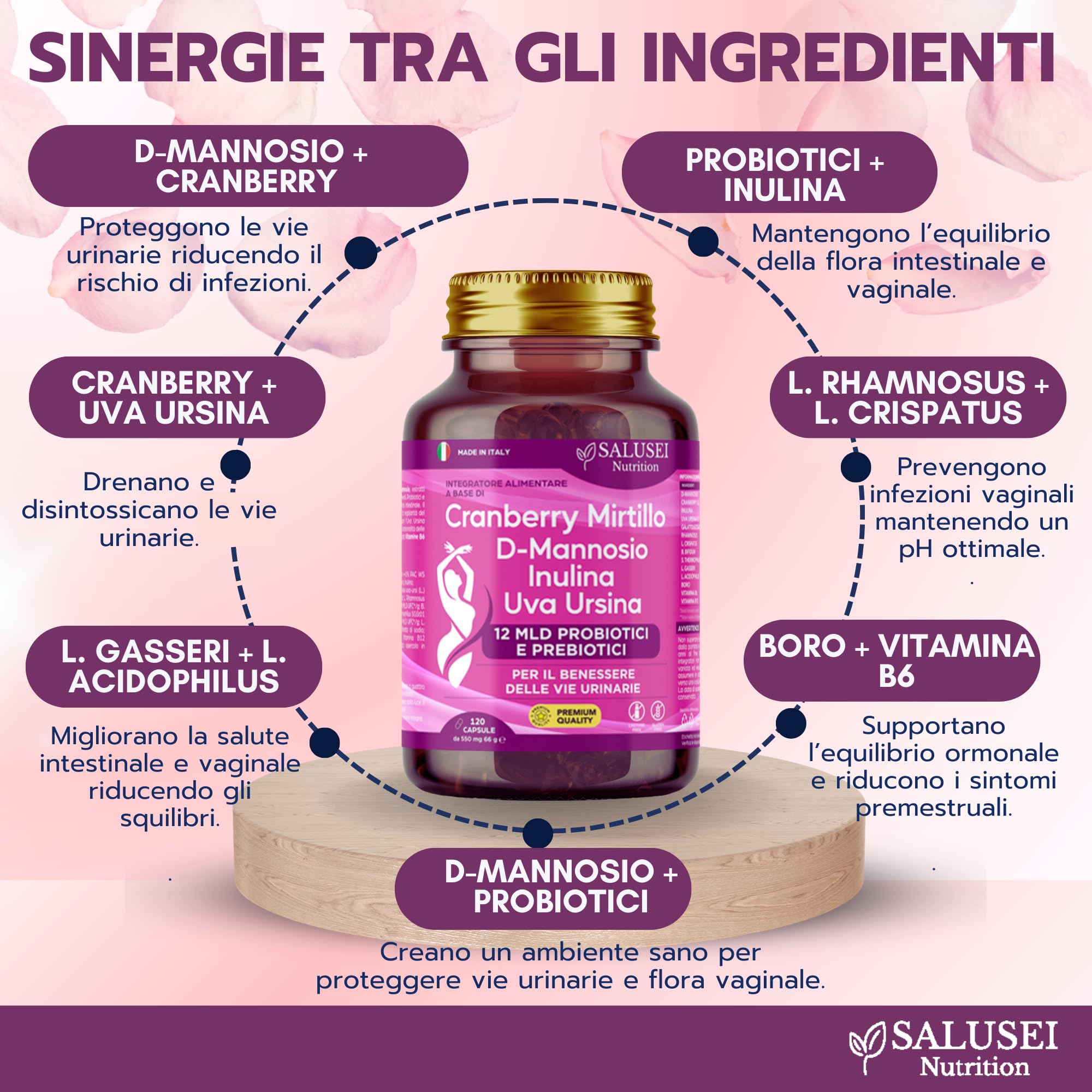 120 CAPSULE | D Mannosio per Cistite, Probiotici Donna, Cranberry Cyst Integratore Alimentare con Uva Ursina, Inulina e Mirtillo Rosso per Salute Viee Urinarie, Candida Support, D-Mannosio