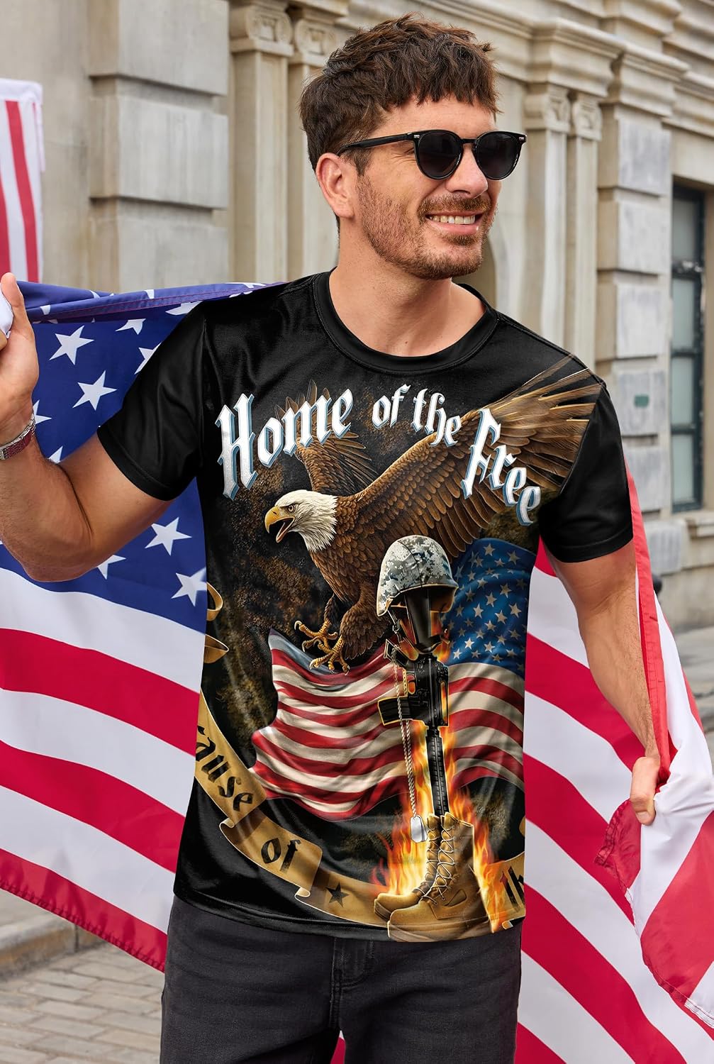 Arvilhill Mens American Flag T-Shirts Eagle Patriotic Allover Print Graphic Short Sleeve Shirt (S-3XL)