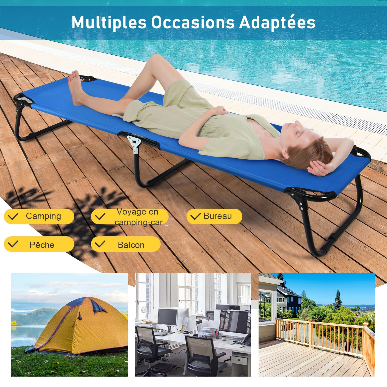 GOPLUS Lit de Camping Pliant, Lit de Camp Portable de 191 cm avec Cadre en Acier, Tissu Oxford, Lit de Couchage Militaire/Armée Extérieure, Lit de Couchage Léger pour Camping, Chasse, Randonnée