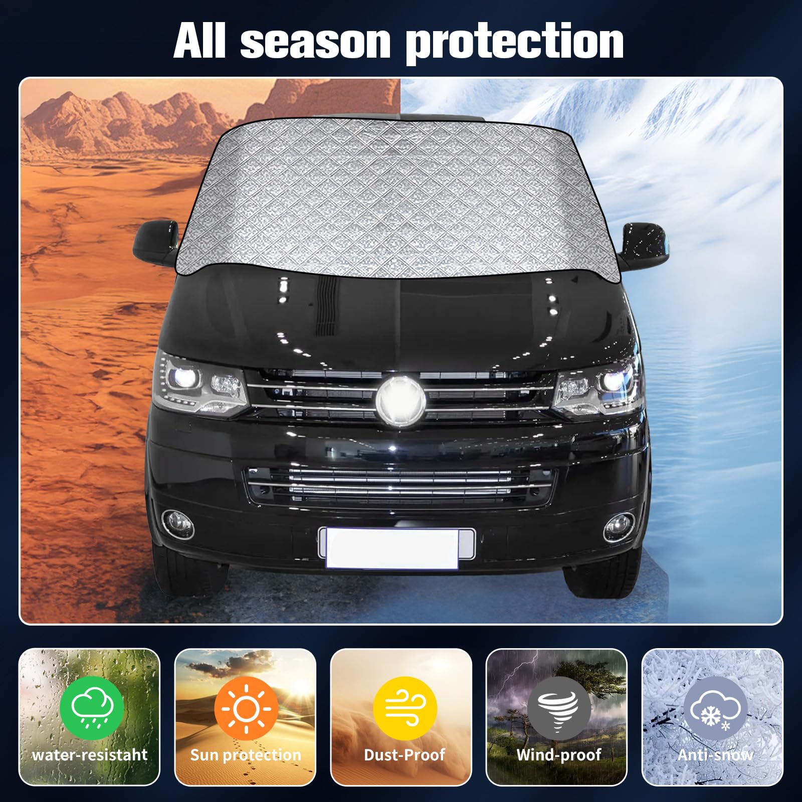 Windschutzscheibenabdeckung für VW T5 03-15 Premium 2-lagige Baumwolle mit Magnetunterlage UV-Reflexion Ganzjährigen Schutz