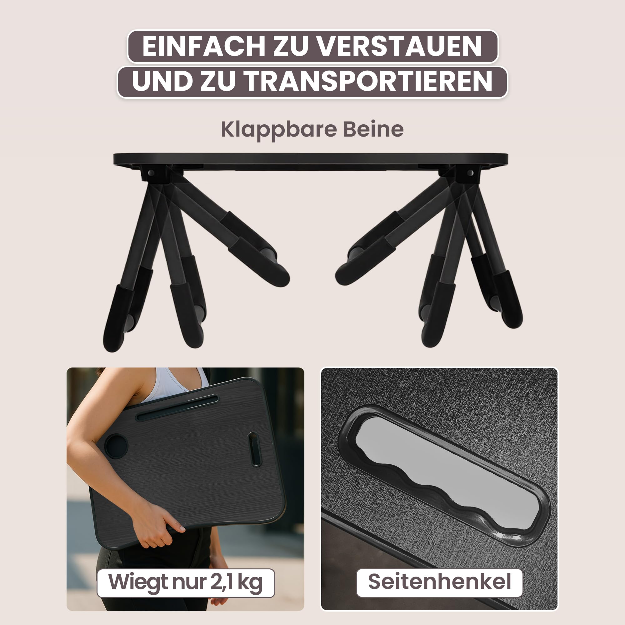 unycos - Betttablett Klappbar, Frühstückstablett mit Griff und Getränkehalter, Serviertisch, Ideal für Lesen und Arbeiten, Auch als Lapdesk Verwendbar 60x40x26 cm (Schwarz Neu ohne Schublade)