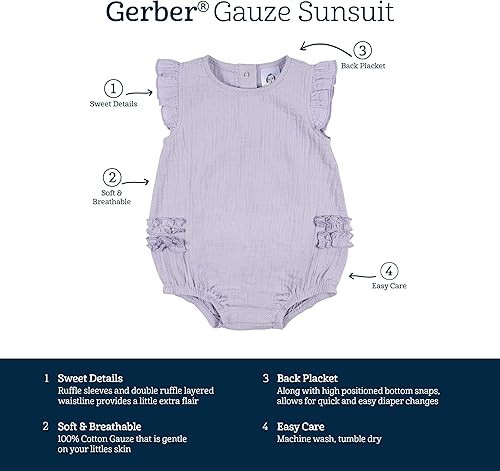 Miniatura 6 de Gerber Mameluco sin mangas con volantes para bebé niña