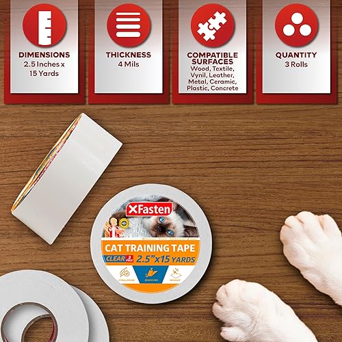 Miniatura 3 de XFasten Cinta de entrenamiento para gatos antiarañazos, transparente, 2.5 pulgadas x 15 yardas, 2.5 pulgadas x 15 yardas (paquete de 3) para