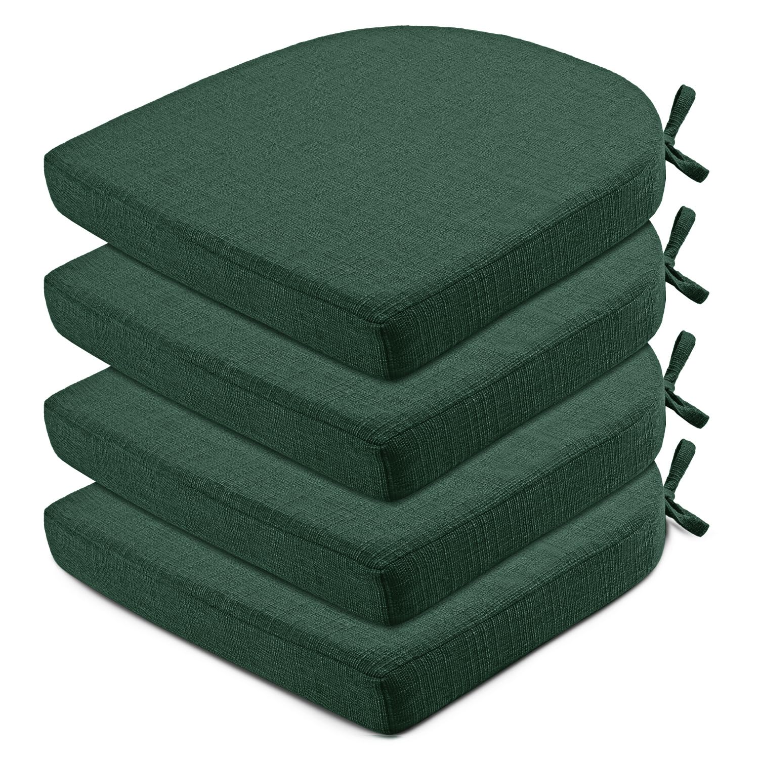 Wellsin Chair Cushions for Dining Chairs 4 Pack - Kitchen Chair Cushions with Ties and Non-Slip Backing - Dining Chair Pads 16"X16"X2", Dark Green