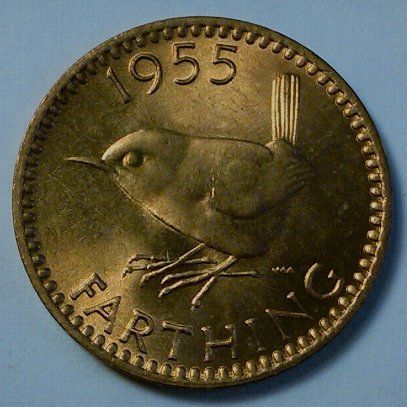1955 GB George VI British Farthing Coin for Collectors / Almost Uncirculated / AU