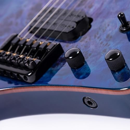 Miniatura 6 de GTWT-01 Guitarra eléctrica sin cabeza de 6 cuerdas con chapa de arce de llama y cuello de arce, cuerpo de caoba (azul)