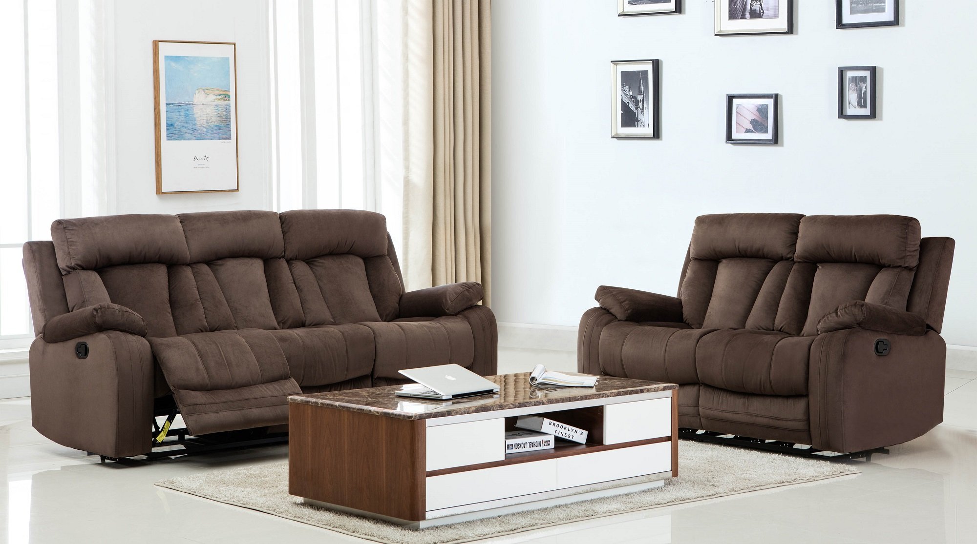 Blackjack Furniture 9760 Elton Collection Microfiber Reclining Modern Living Room, Loveseat, Sofa, Brown