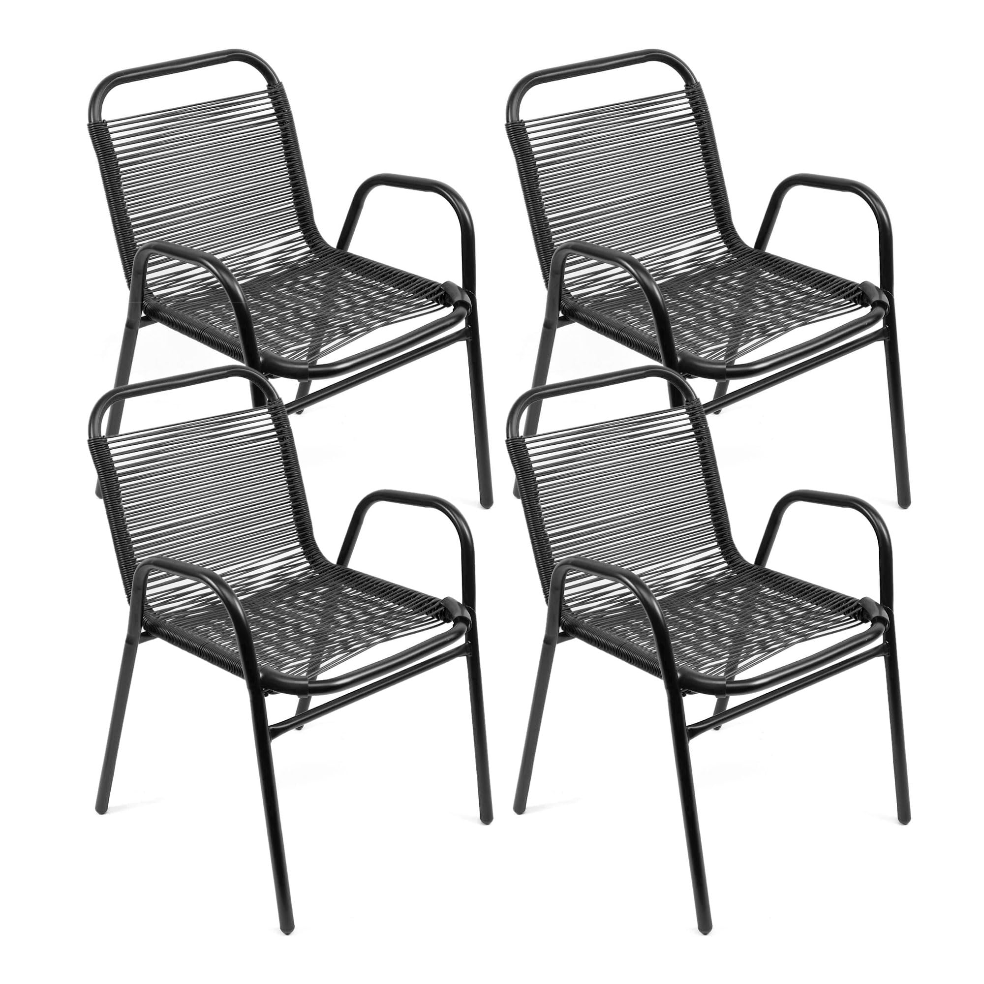 THE SECRET HOME - Conjunto de 4 Sillas de Jardín - Asiento en Metal y Polietileno/Tela para Exteriores - Ideal para Jardín, Balcón o Terraza - Varios Modelos (4, Modelo 1 - Negro)
