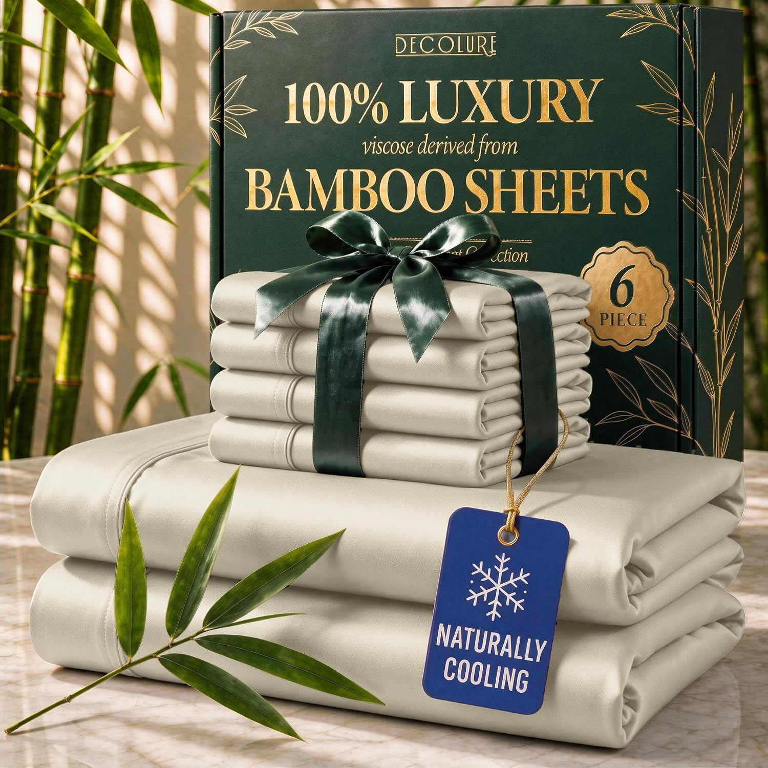 DECOLURE 100% Viscose Derived from Bamboo Sheets Queen Size, 6 Pc Set
