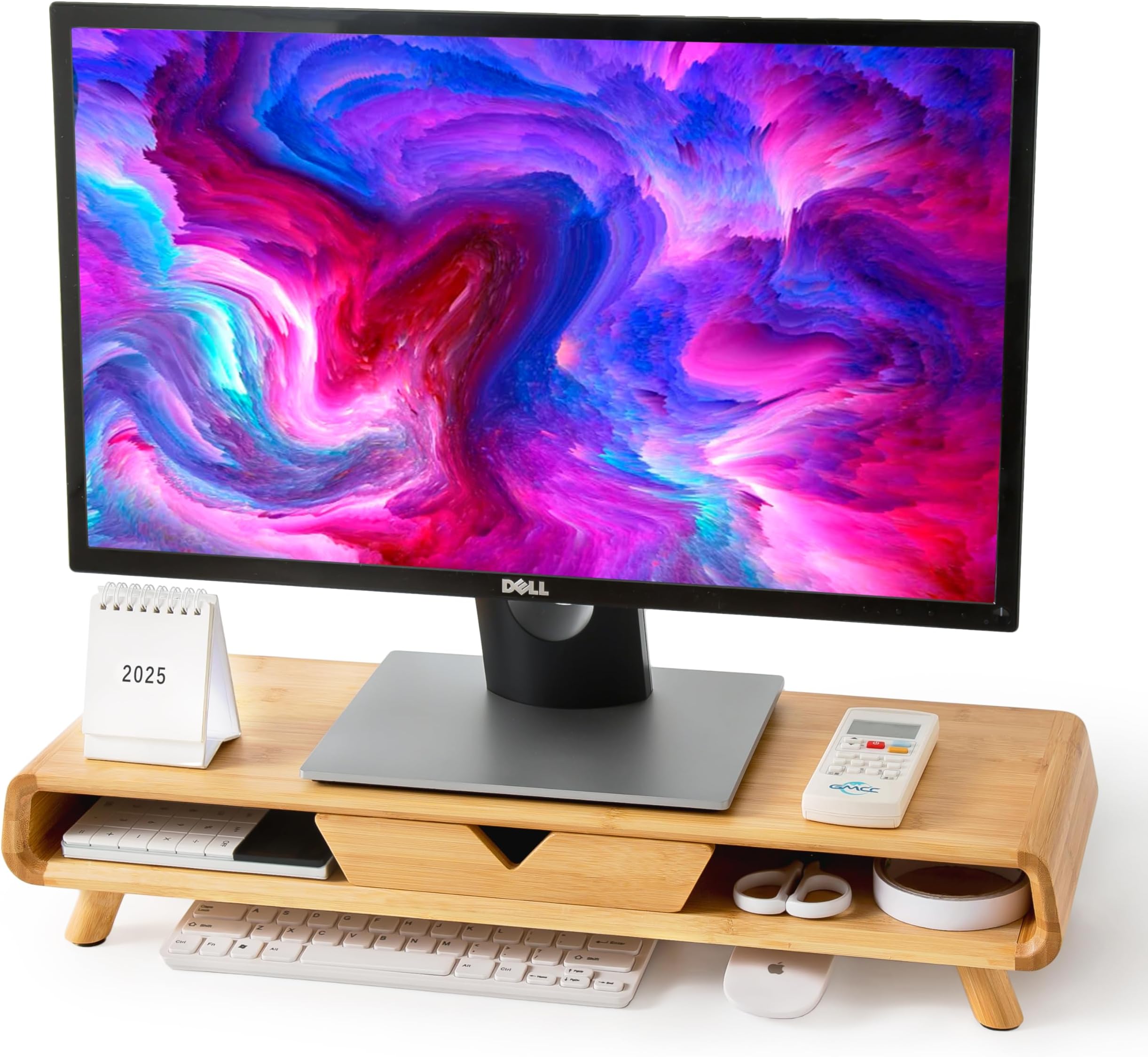 Homerays Monitor Stand, Desktop Stand, Computer Stand, Monitor Stand, Bamboo with Drawer