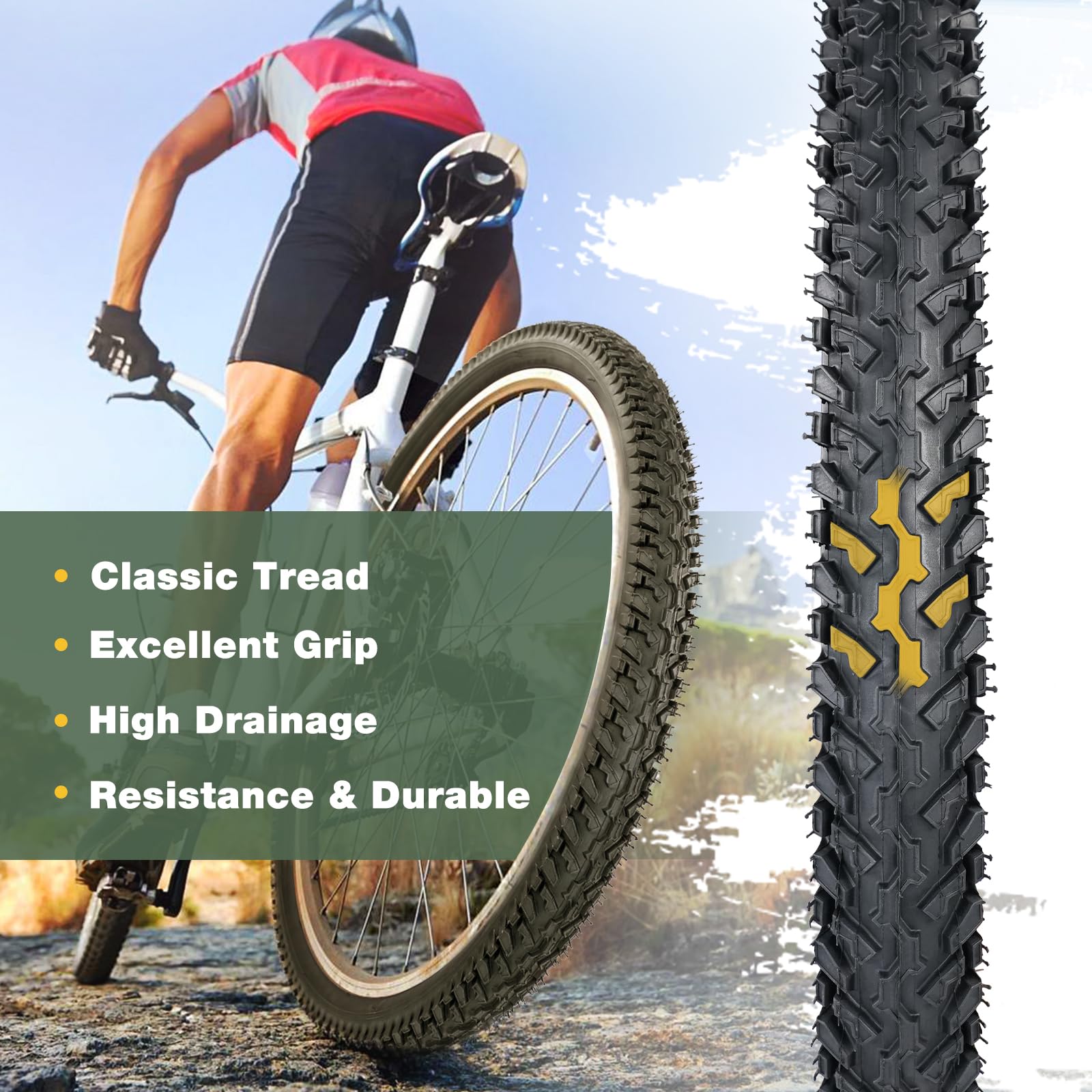 WEEROCK 2-pak opon rowerowych 26", 26 x 2,125 cala z dętką, składane opony rowerowe do rowerów MTB/miejskich/cruiser