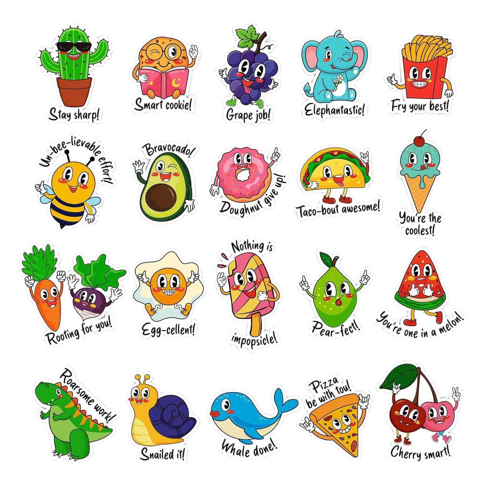 Autocollants drôles animaux et fruits punny : lot de 800 stickers imperméables enfants