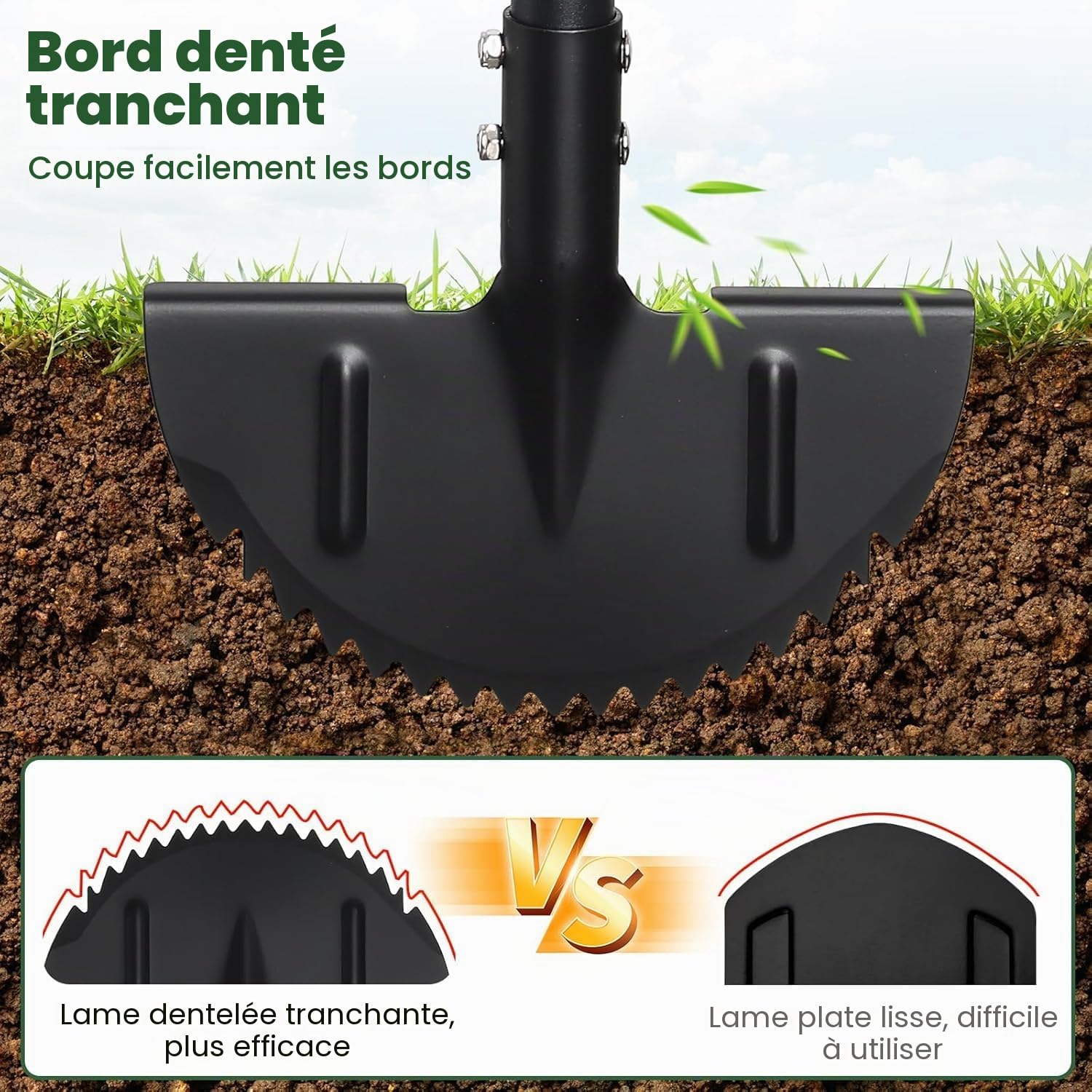 FLY HAWK Coupe Bordure Manuelle, 86-106cm Outil de Bordure de Pelouse Manuel avec Réglable Poignée en T, pour Paysages, Allées, Parterres de Fleurs, Trottoirs, Terrasses/Noir