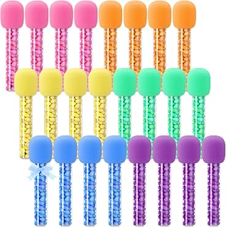 12 Pcs Microphone Candy Tubes Kpop Themed Decor Karaoke Theme Birthday Party 10'' Fake Prop Microphone Plastic Toy for Disco Singer Stage Costume Prop, Candy Not Included (Colorful)
