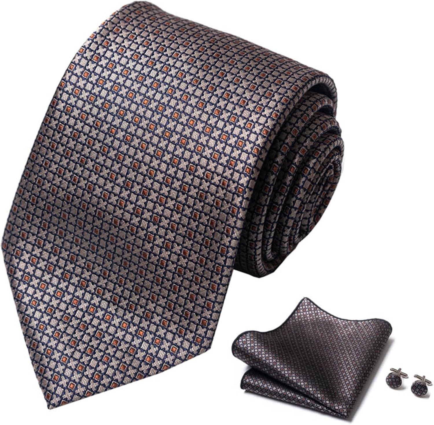 Men Ties Men's Tie Classic Tie with Handkerchief Cufflinks Set Business Wedding Tie Neckties(B)