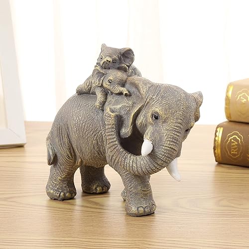 Miniatura 12 de Juego de 3 estatuas doradas de elefante de buena suerte, decoración del hogar, figuras de elefante geniales para estante, sala de estar, oficina