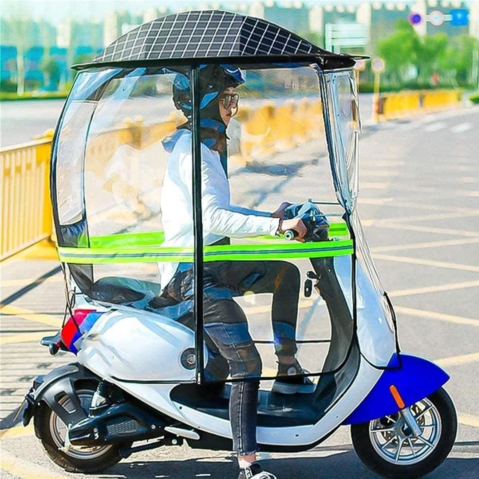 Universal Car Motor Scooter Paraguas Movilidad Parasol Cubierta para la Lluvia Impermeable, Scooter Plegable Movilidad Scooter Canopy (Color: Negro, Tamaño: Rejilla Negra) (Rejilla Negra Negra)