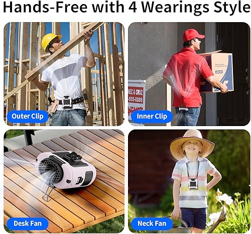 Miniatura 9 de Socool Ventilador de cintura portátil de 10000 mAh con clip en el cinturón portátil, ventilador personal recargable con batería con 5 velocidades y