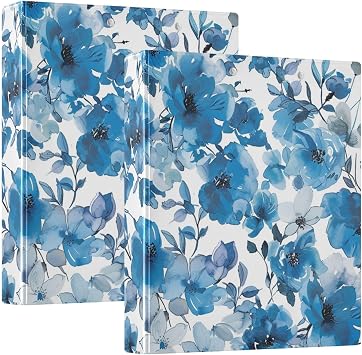 3 Ring Binder 1.5 Inch Blue Florals Watercolor Clipboards Binders with Interior Pockets Round Ring Binder for Office Supplies and School 1 Pack