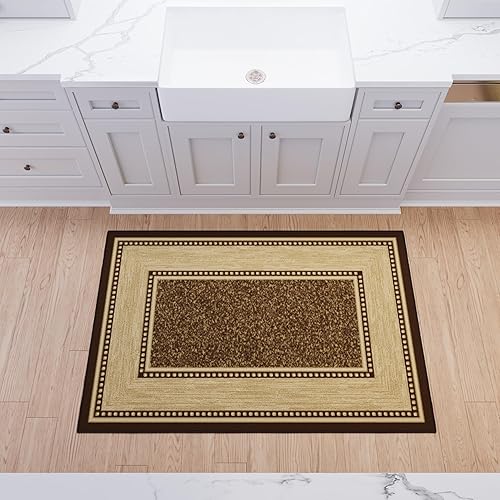 Miniatura 9 de Ottomanson Ottohome - Alfombra antideslizante de goma con diseño de bordes de 3 x 5 pies, 3 pies 3 pulgadas x 5 pies, color marrón