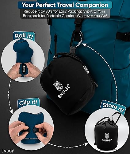 Miniatura 6 de SNUGL Almohada de viaje - Cojín de cuello de espuma viscoelástica - Almohada de vuelo  Almohada de cuello de apoyo para viajes  Almohada cervical de