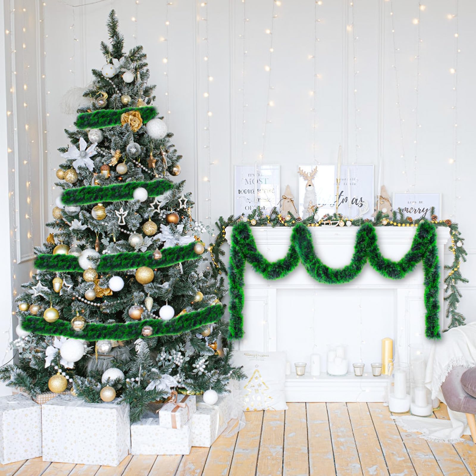 Snapklik.com : 33FT Christmas Tinsel Garland Green Metallic Tinsel ...