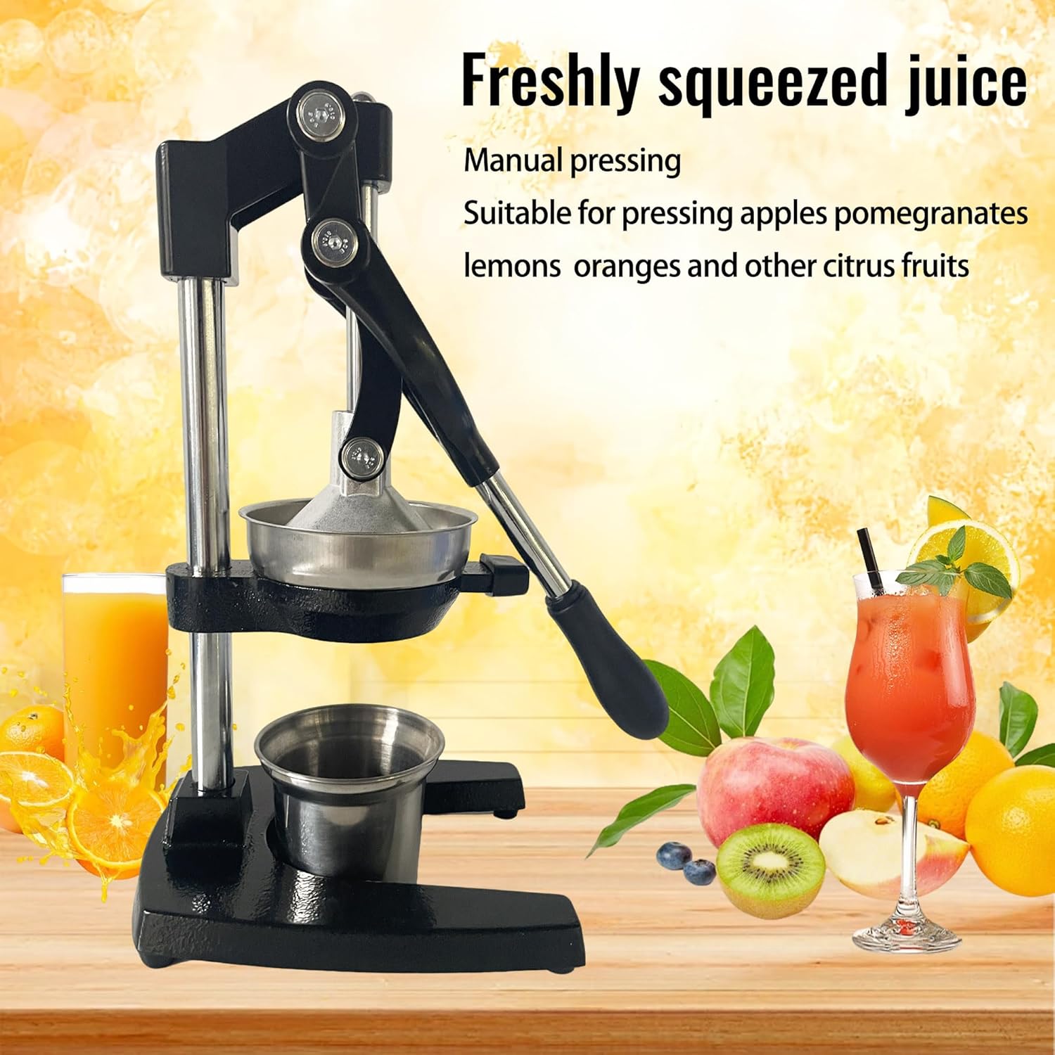 Commercial Grade Cast Iron Juicer.Stainless Steel Manual Juicer.Juice Press for Citrus Fruits, Oranges, Pomegranates and Lemons.with Stainless Steel Cup