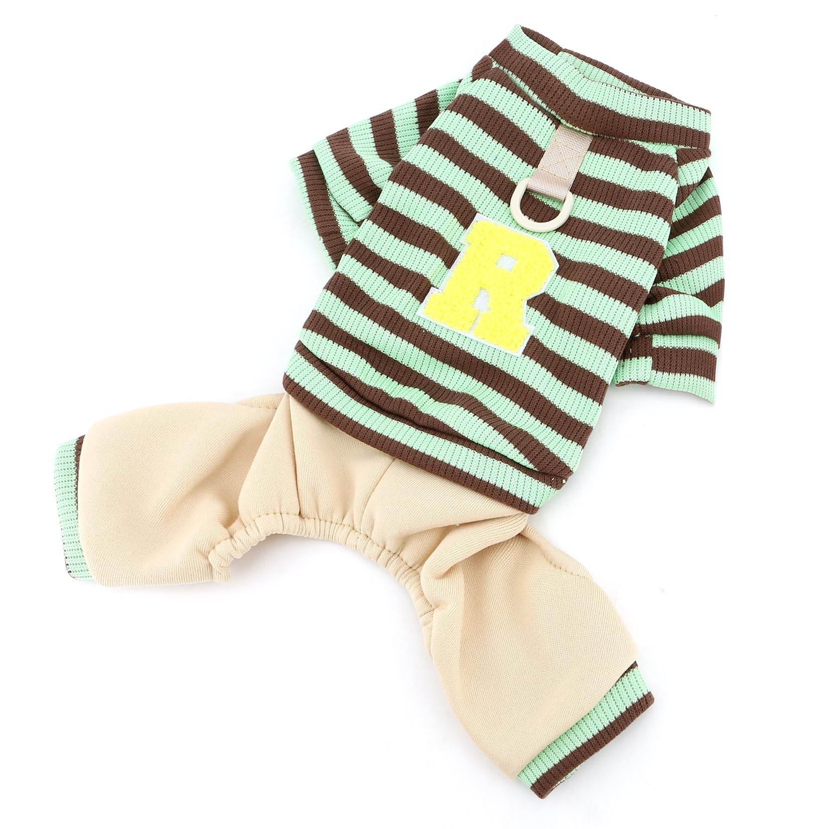 XHYRHTS Combinaison tricotée rayée pour Chien de Petite Taille, Tenue Chaude et Extensible pour Chiot avec Anneau en D et Lettre, Pull Doux à Quatre Pattes, Pyjama Confortable d'automne pour
