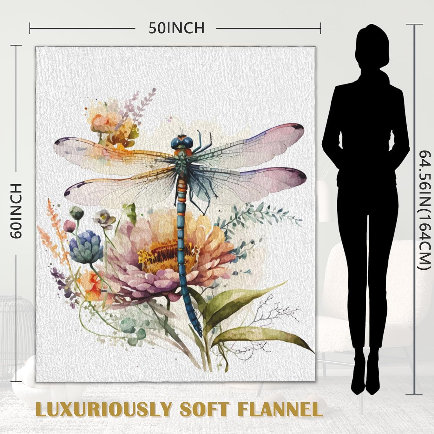 Dragonfly Blanket,Wildflowers Soft Lightweight Throw Blanket for Sofa Couch Bed Room 50x60 inch - Image 2