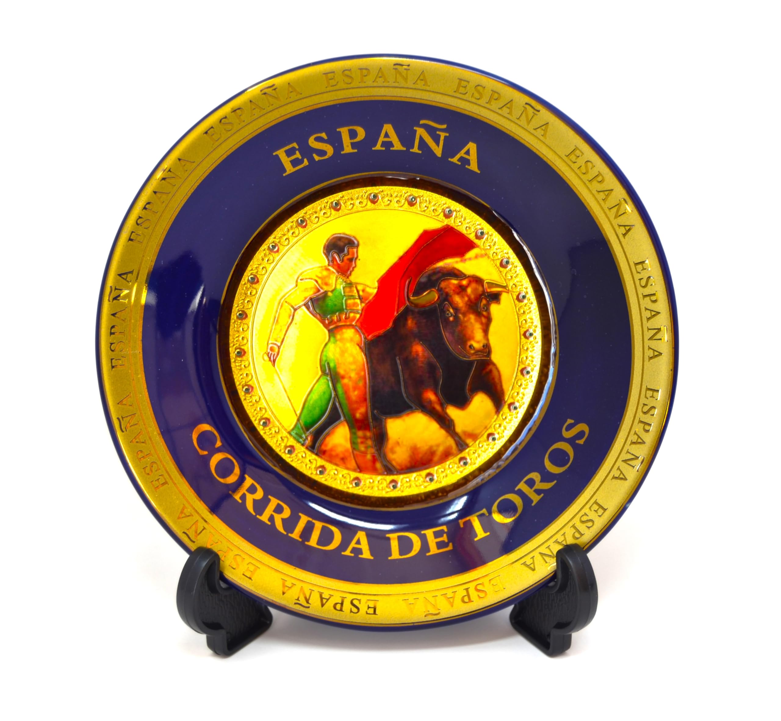 Corrida de torros.15.5cm Plato Decorativo de Cocina española, decoración de Paredes Interiores. España. Chapado en Oro. colgado en la Pared