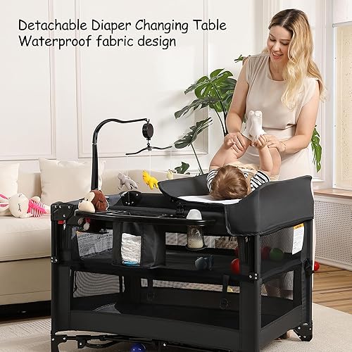 Miniatura 4 de Corralito 5 en 1, Moisés Portátil de Viaje para Bebé, Corralito de Viaje Plegable para Niños Pequeños, Cuna de Colecho, Mesa Cambiadora de Pañales,