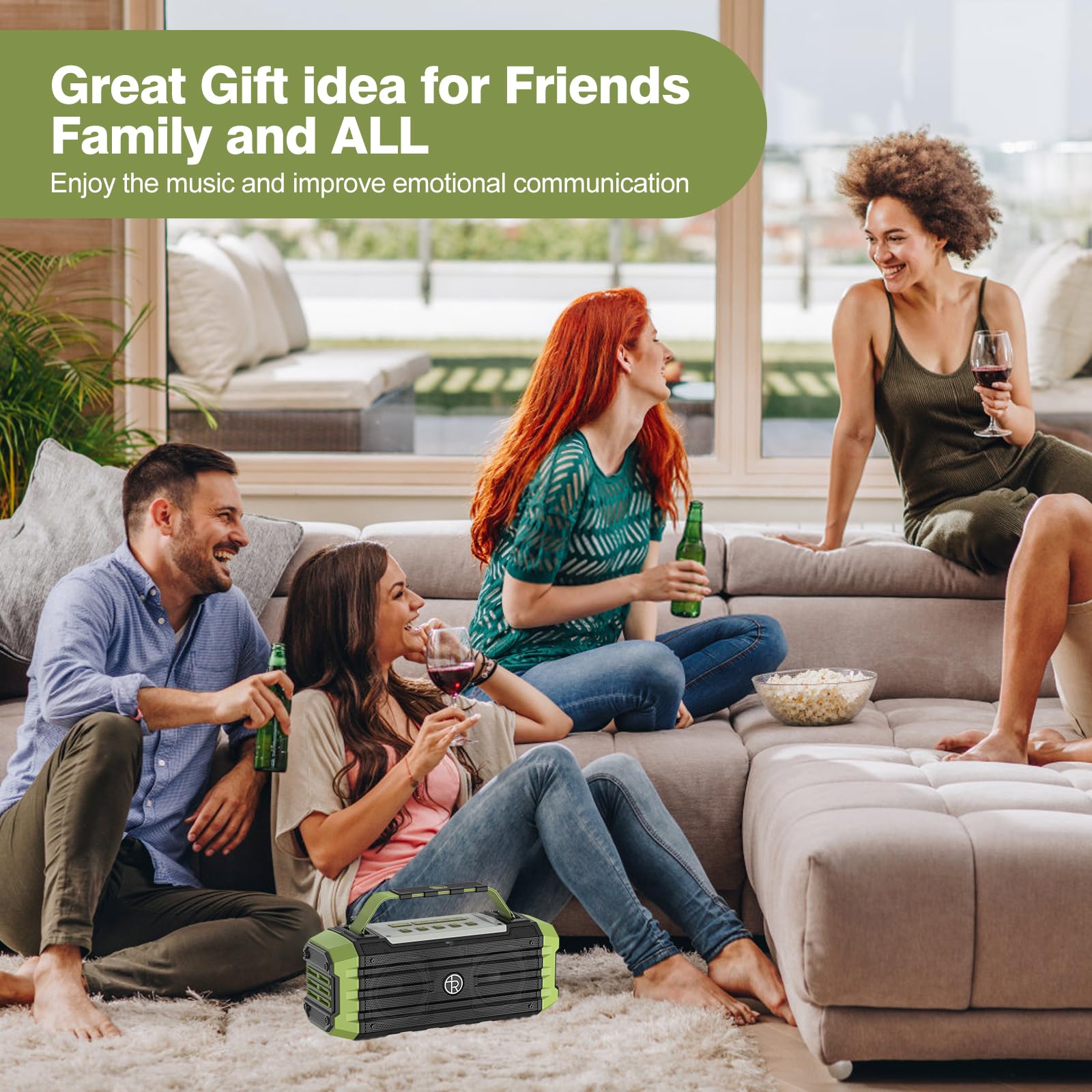 Tragbarer Bluetooth-Lautsprecher, 120 W Peak, 80 W, kabellose Lautsprecher, TWS-Kopplung, tiefer Bass, Hi-Fi-Lautsprecher, IPX6 wasserdicht, DSP-Sound-Boombox für Outdoor, Camping, Party, Strand(Grün)