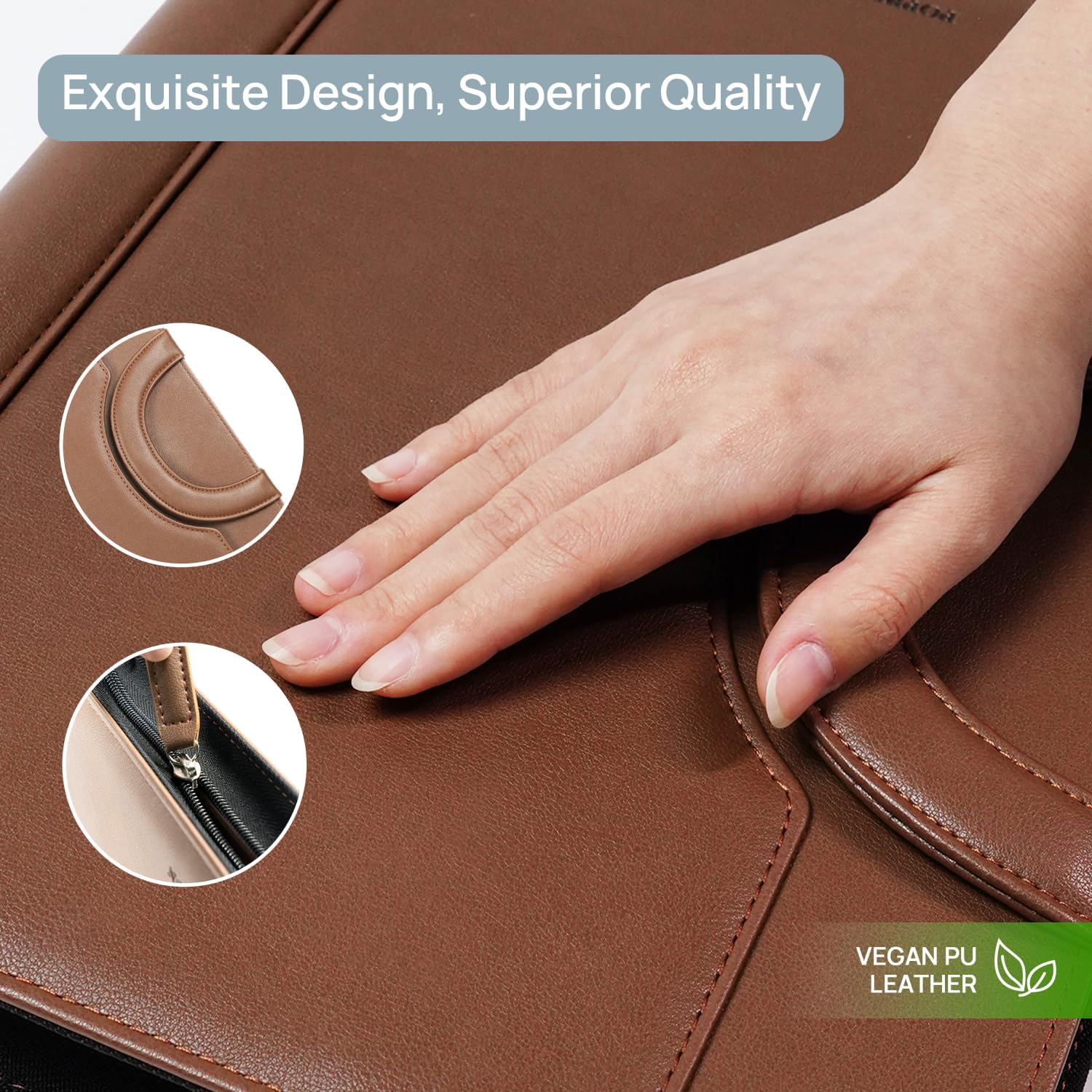 POPRUN Portfolio Binder with Zipper, Leather Padfolio Document Organizer with Storage, Professional Business Briefcase Ideal for Meeting Presentation Work-Includes 50 Sheet Writing Pad, Brown - Image 6